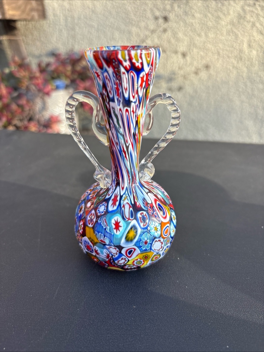 Vtg Murano Art Glass Vessel Vase Colorful Floral Italy